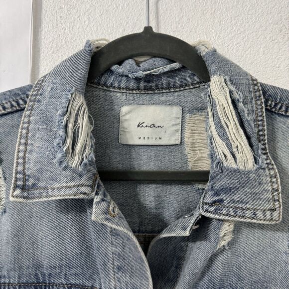 Kancan Distressed Denim Jacket Medium Casual 90s Western Longline - Picture 2 of 6